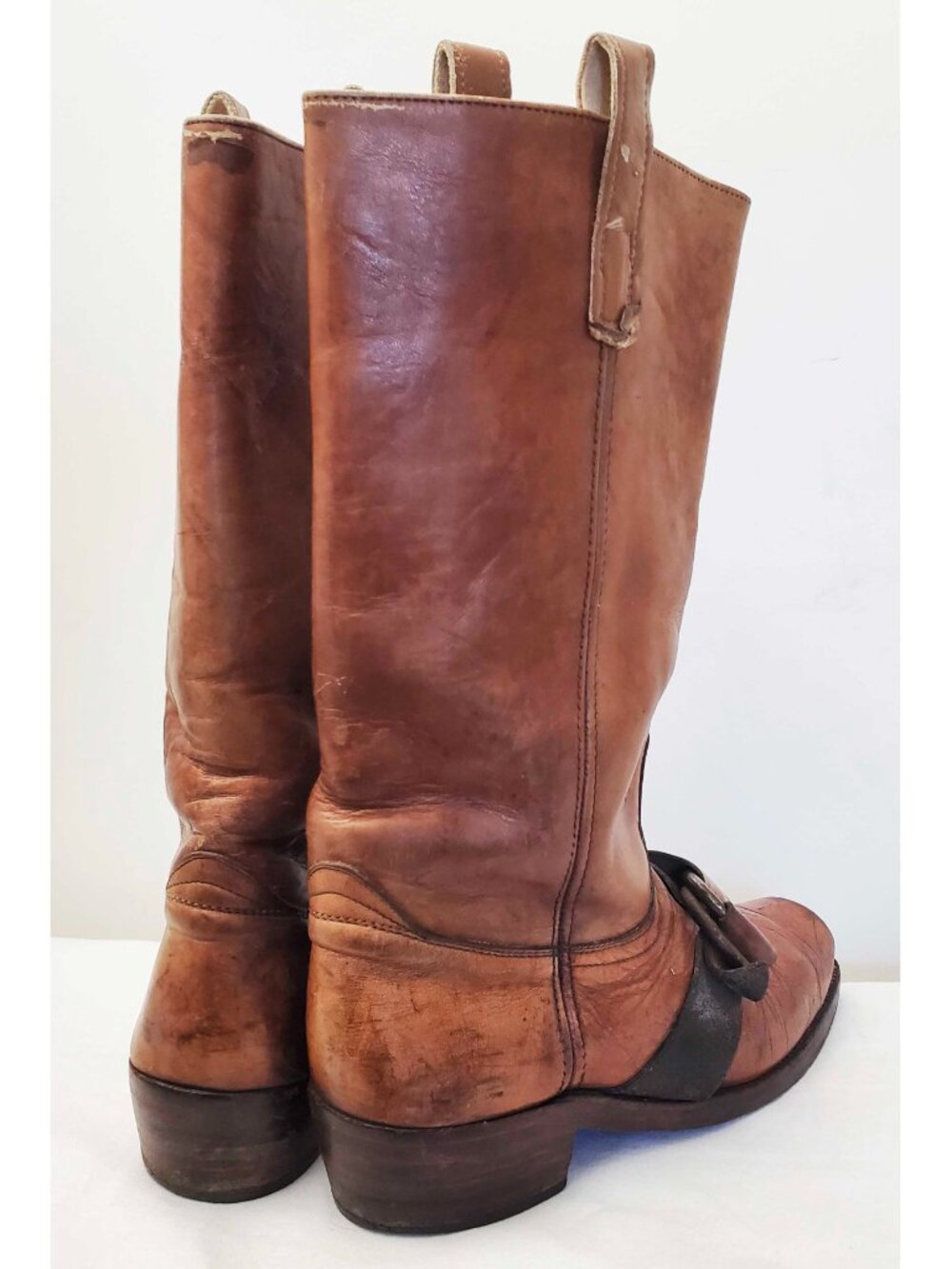 Vintage FRYE 1970's Black Label Brown Engineer Harness Boots Square Toe USA 12D - Picture 11 of 13
